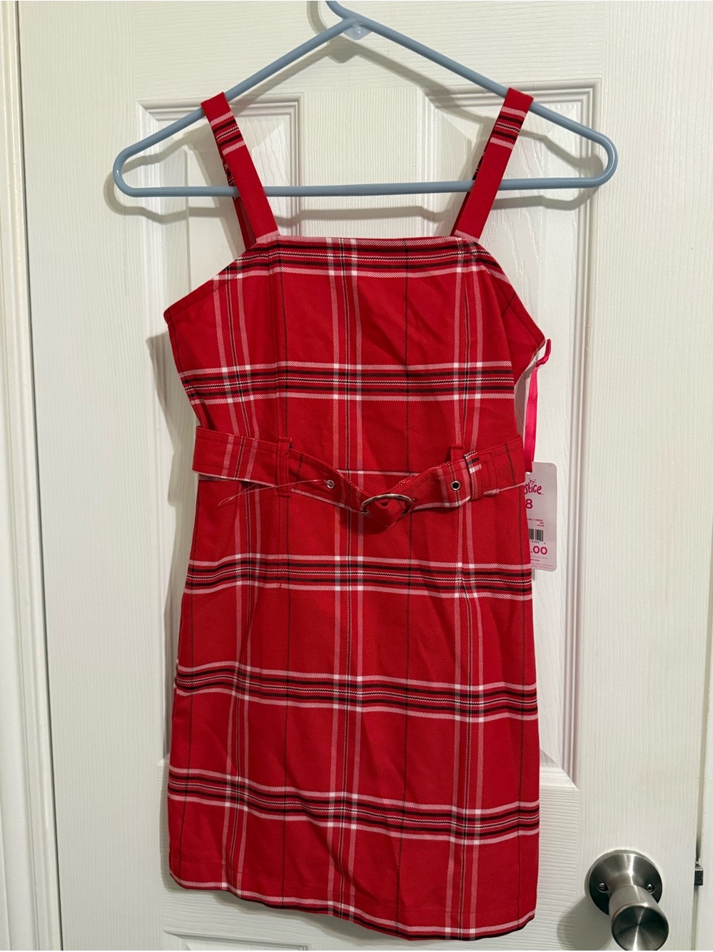 Justice Girls Red Plaid Belted 90’s dress- Kids Dresses NWT 8